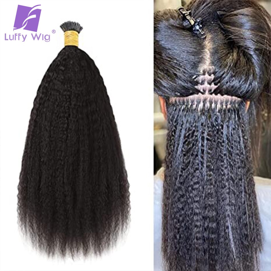 Kinky Yaki Straight I Tip Hair Extension Microlink Human Hair Brazilian for Black Women ݵ ǻ ƽ  Ȯ